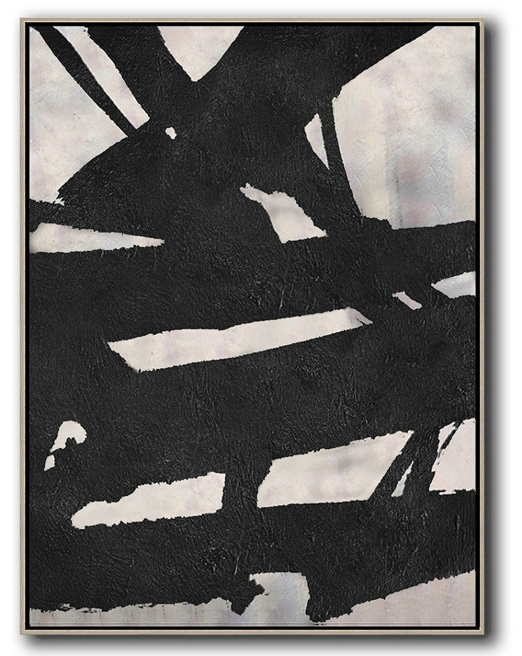 Black And White Minimal Painting On Canvas,Large Abstract Wall Art #E7V5